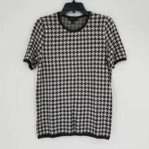 Petite L Houndstooth Light/Mid Weight Sweater w/ Subtle Silver Metallic Accent